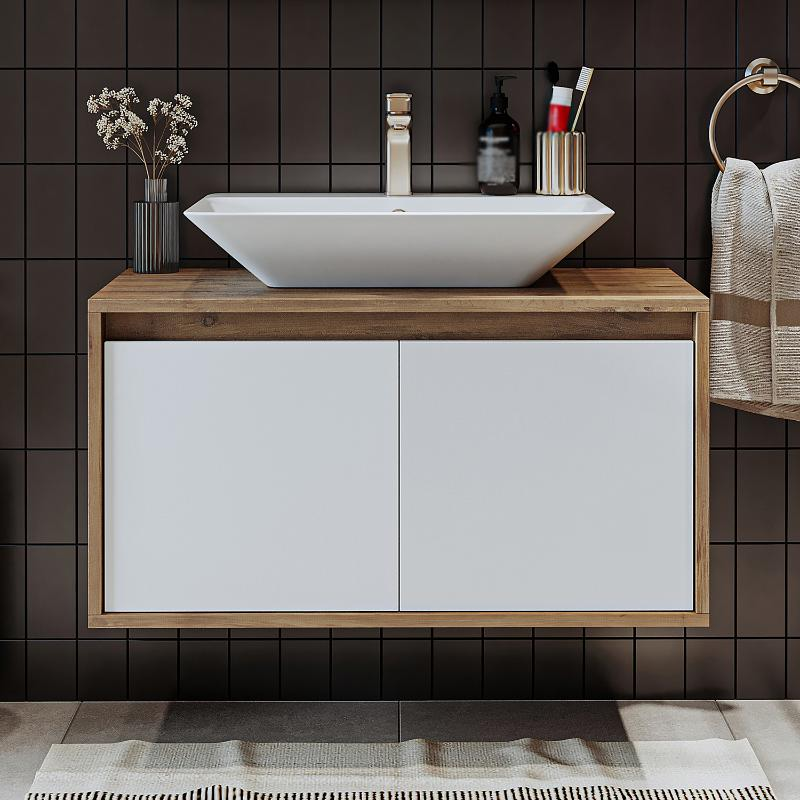 Mobile bagno sospeso lavabo 85 cm rovere bianco Corallo