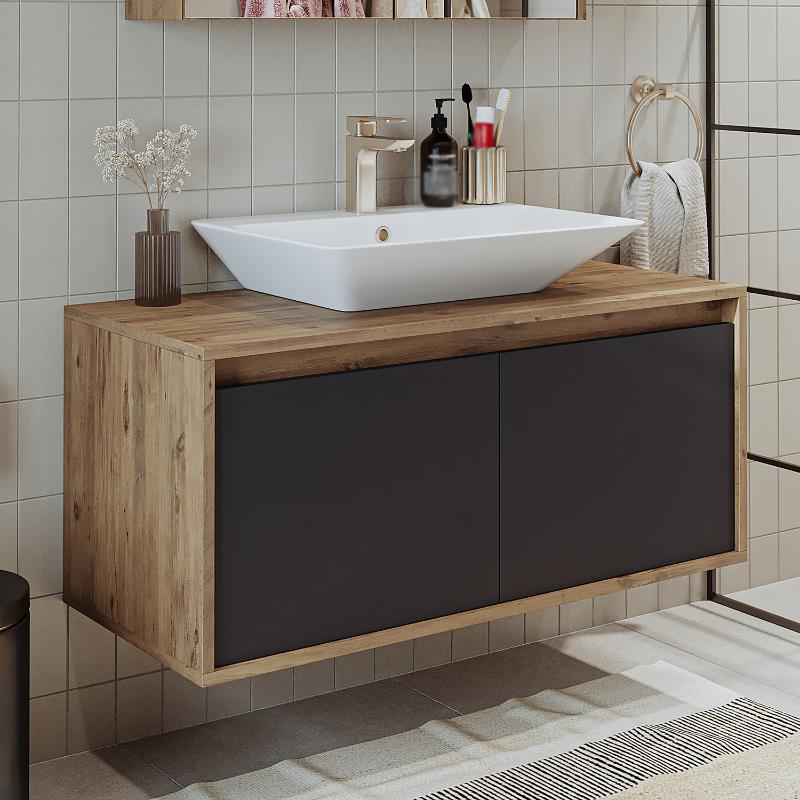 Mobile bagno sospeso lavabo 100 cm rovere antracite Corallo