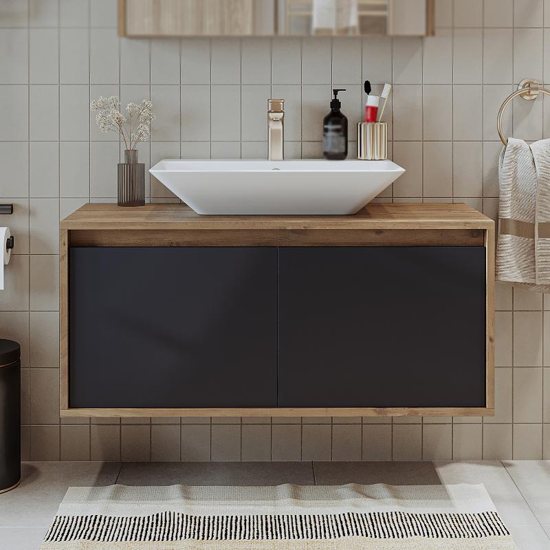 Mobile bagno sospeso lavabo 100 cm rovere antracite Corallo