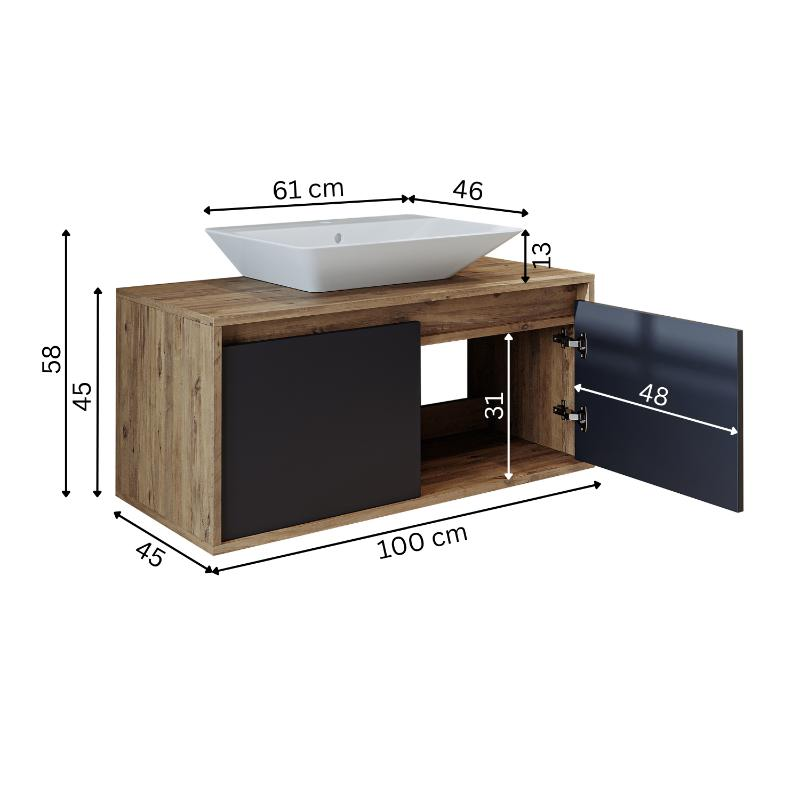 Mobile bagno sospeso lavabo 100 cm rovere antracite Corallo