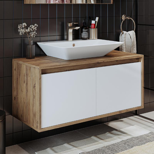 Mobile bagno sospeso lavabo 100 cm rovere bianco Corallo