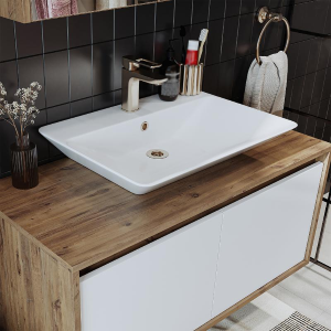 Mobile bagno sospeso lavabo 100 cm rovere bianco Corallo