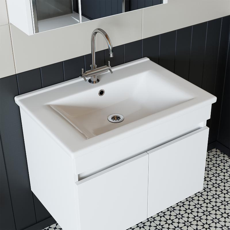 Mobile bagno sospeso lavabo specchio contenitore 65 cm bianco Nerea