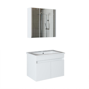 Mobile bagno sospeso lavabo specchio contenitore 65 cm bianco Nerea