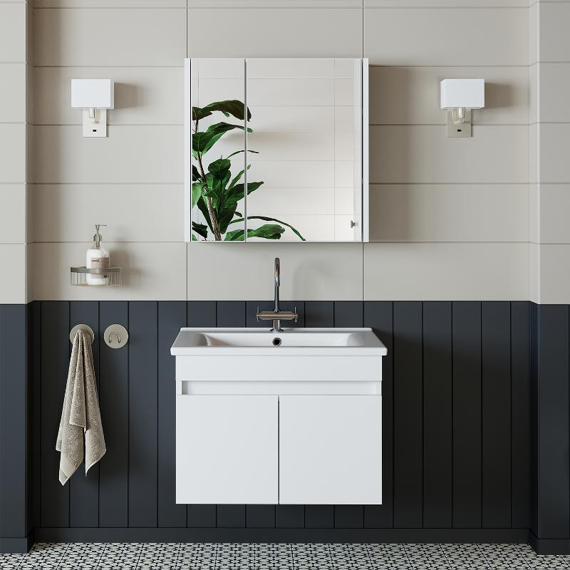 Mobile bagno sospeso lavabo specchio contenitore 65 cm bianco Nerea
