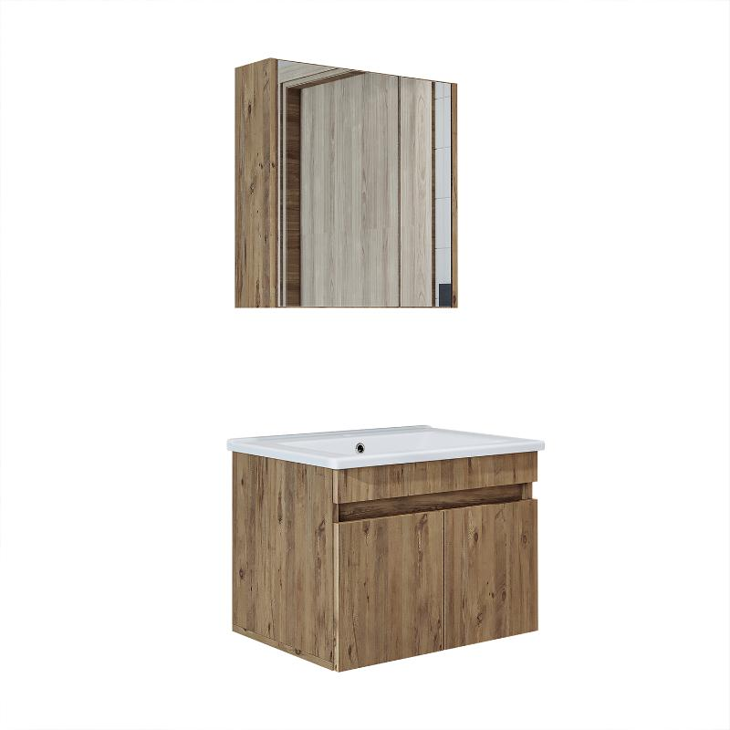 Mobile bagno sospeso lavabo specchio contenitore 65 cm rovere Nerea