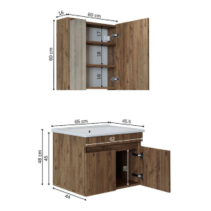 Mobile bagno sospeso lavabo specchio contenitore 65 cm rovere Nerea