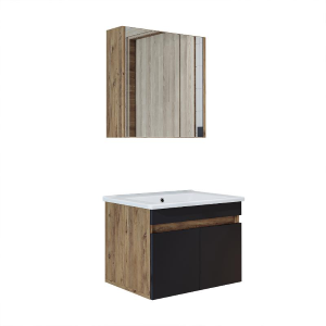 Mobile bagno sospeso lavabo specchio contenitore 65 cm rovere antracite Nerea