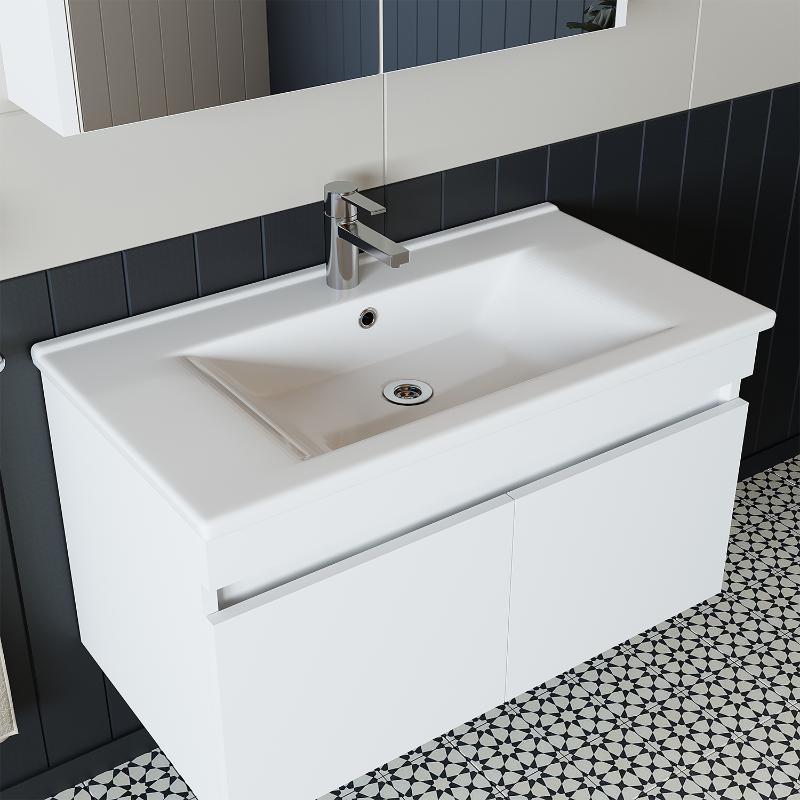 Mobile bagno sospeso lavabo specchio contenitore 85 cm bianco Nerea