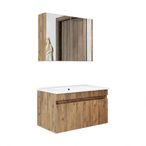 Mobile bagno sospeso lavabo specchio contenitore 85 cm rovere Nerea