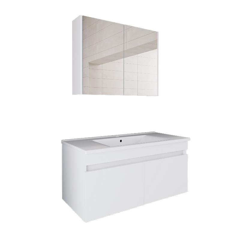 Mobile bagno sospeso lavabo specchio contenitore 100 cm bianco Nerea