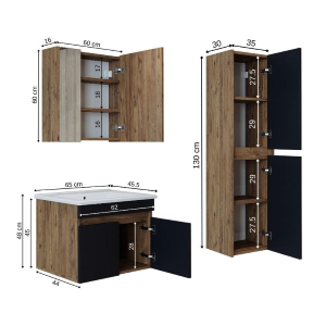 Mobile bagno sospeso lavabo specchio contenitore colonna 65 cm rovere antracite Nerea