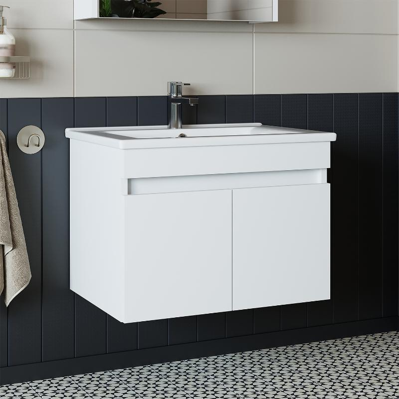 Mobile bagno sospeso lavabo integrato 65 cm bianco Nerea