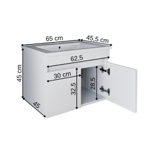 Mobile bagno sospeso lavabo integrato 65 cm bianco Nerea