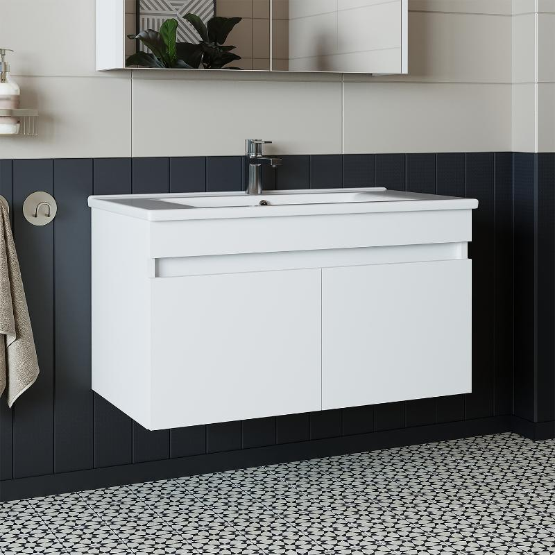 Mobile bagno sospeso lavabo integrato 85 cm bianco Nerea