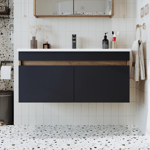 Mobile bagno sospeso lavabo integrato 100 cm rovere antracite Nerea
