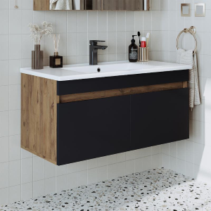 Mobile bagno sospeso lavabo integrato 100 cm rovere antracite Nerea