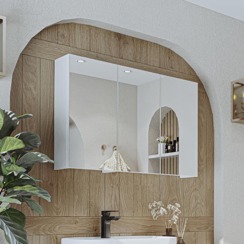 Specchio bagno contenitore 3 ante mensola 90xH60 bianco Lido