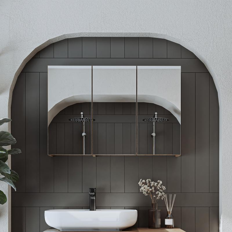 Specchio bagno contenitore 3 ante mensola 90xH60 rovere Lido