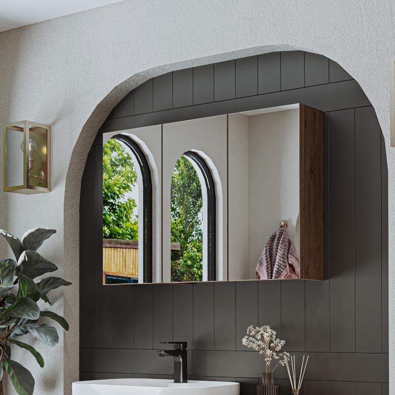 Specchio bagno contenitore 3 ante mensola 90xH60 rovere Lido