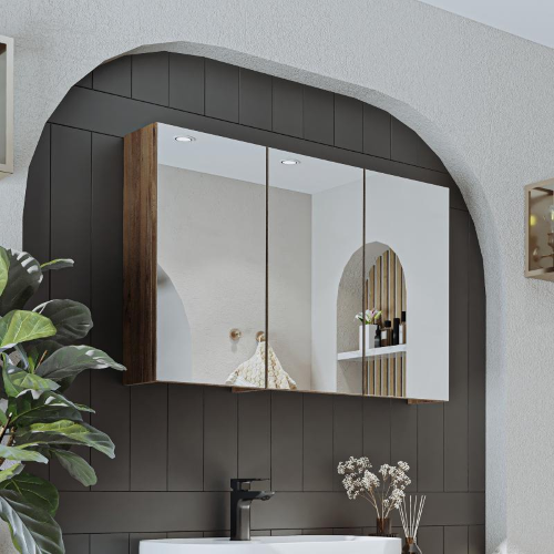 Specchio bagno contenitore 3 ante mensola 90xH60 rovere Lido