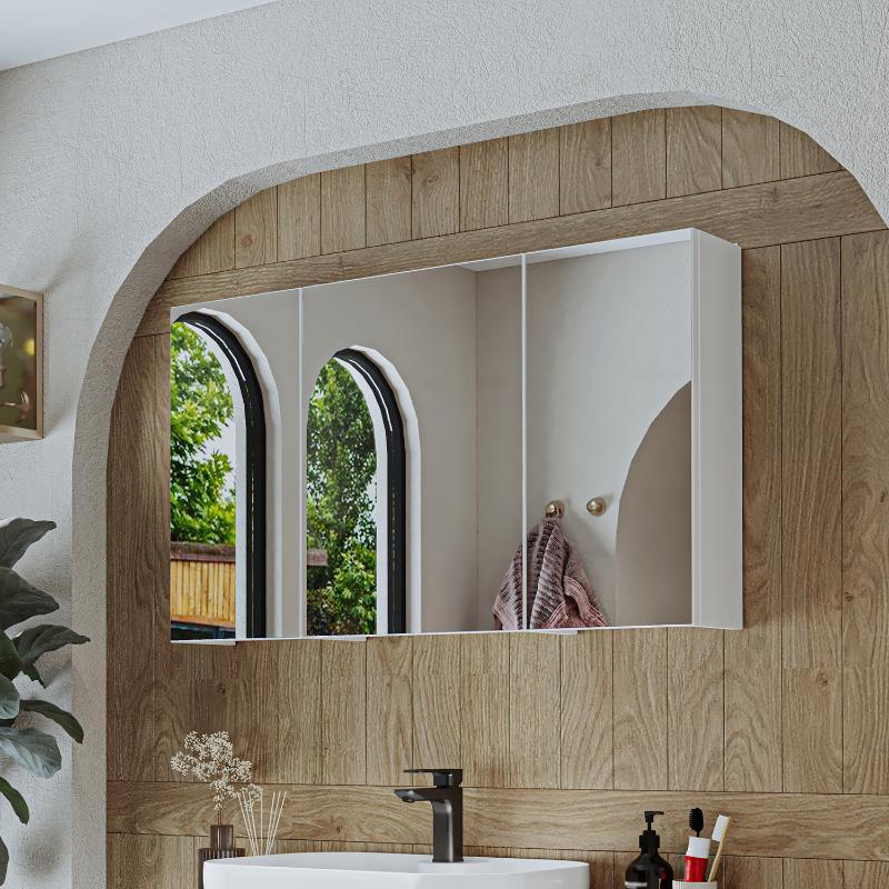 Specchio bagno contenitore 3 ante mensola 105xH60 bianco Lido