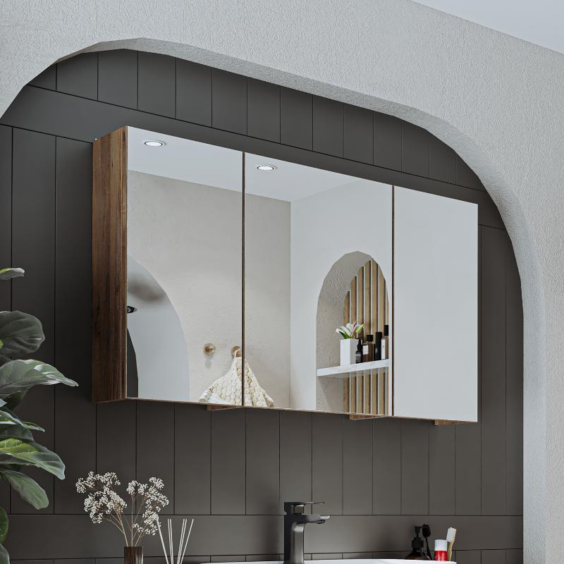Specchio bagno contenitore 3 ante mensola 105xH60 rovere Lido