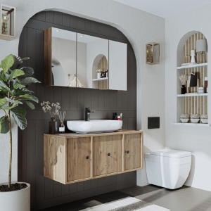 Specchio bagno contenitore 3 ante mensola 105xH60 rovere Lido