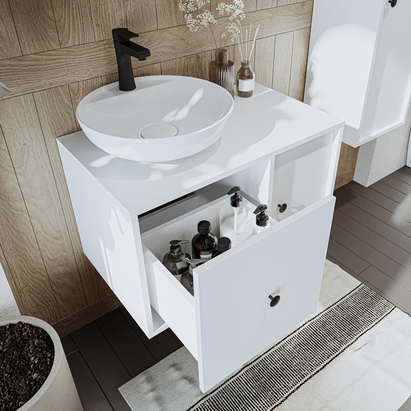 Mobile bagno sospeso lavabo appoggio specchio 75 cm bianco Lido