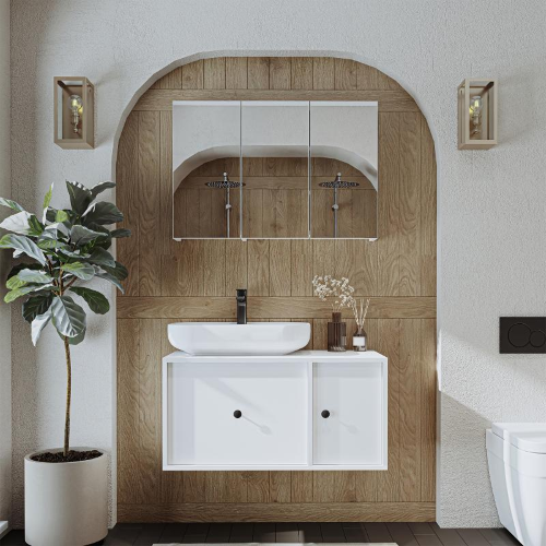 Mobile bagno sospeso lavabo appoggio specchio 90 cm bianco Lido
