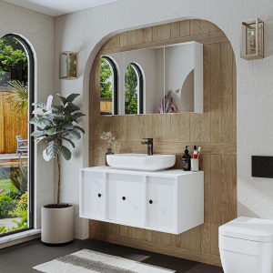 Mobile bagno sospeso lavabo appoggio specchio 105 cm bianco Lido