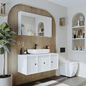 Mobile bagno sospeso lavabo appoggio specchio 105 cm bianco Lido