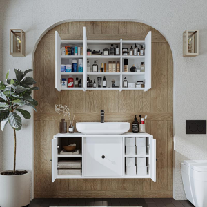 Mobile bagno sospeso lavabo appoggio specchio 105 cm bianco Lido