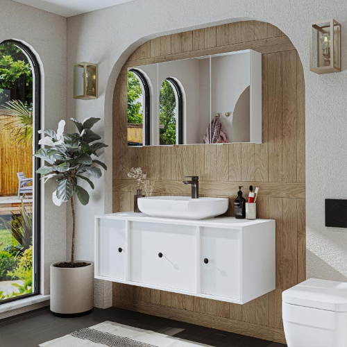 Mobile bagno sospeso lavabo appoggio specchio 120 cm bianco Lido