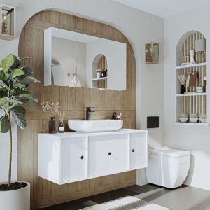 Mobile bagno sospeso lavabo appoggio specchio 120 cm bianco Lido