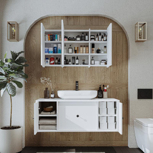 Mobile bagno sospeso lavabo appoggio specchio 120 cm bianco Lido