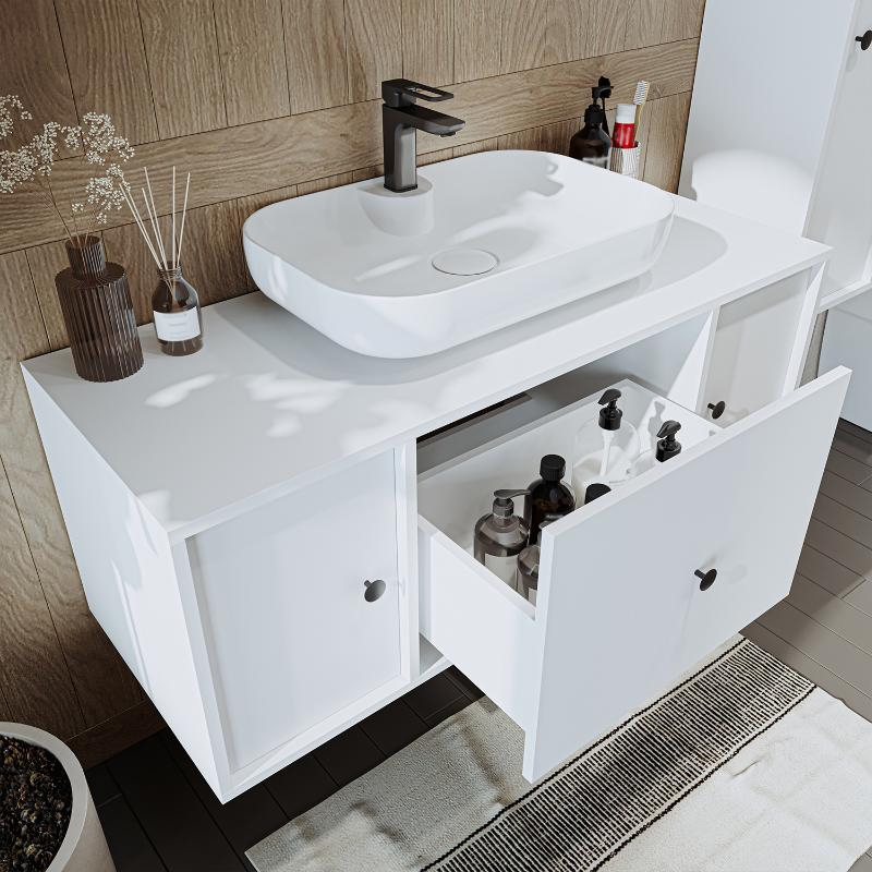 Mobile bagno sospeso lavabo appoggio specchio 120 cm bianco Lido
