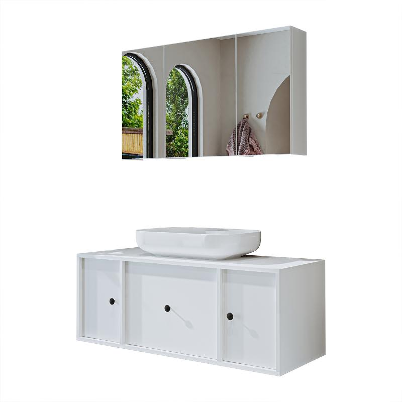 Mobile bagno sospeso lavabo appoggio specchio 120 cm bianco Lido