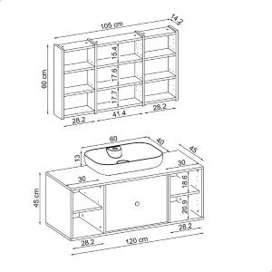 Mobile bagno sospeso lavabo appoggio specchio 120 cm rovere Lido