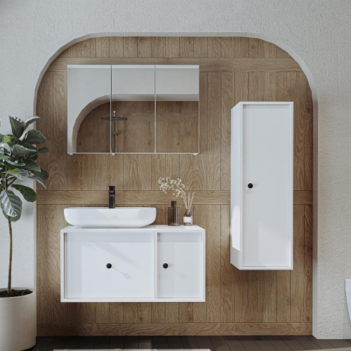 Mobile bagno sospeso lavabo appoggio specchio colonna 90 cm bianco Lido