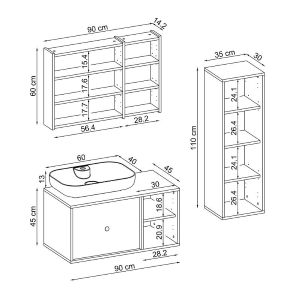 Mobile bagno sospeso lavabo appoggio specchio colonna 90 cm rovere Lido