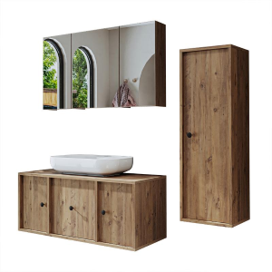 Mobile bagno sospeso lavabo appoggio specchio colonna 105 cm rovere Lido