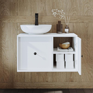 Mobile bagno sospeso lavabo appoggio 75 cm bianco Lido