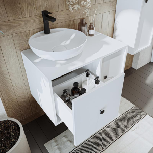 Mobile bagno sospeso lavabo appoggio 75 cm bianco Lido