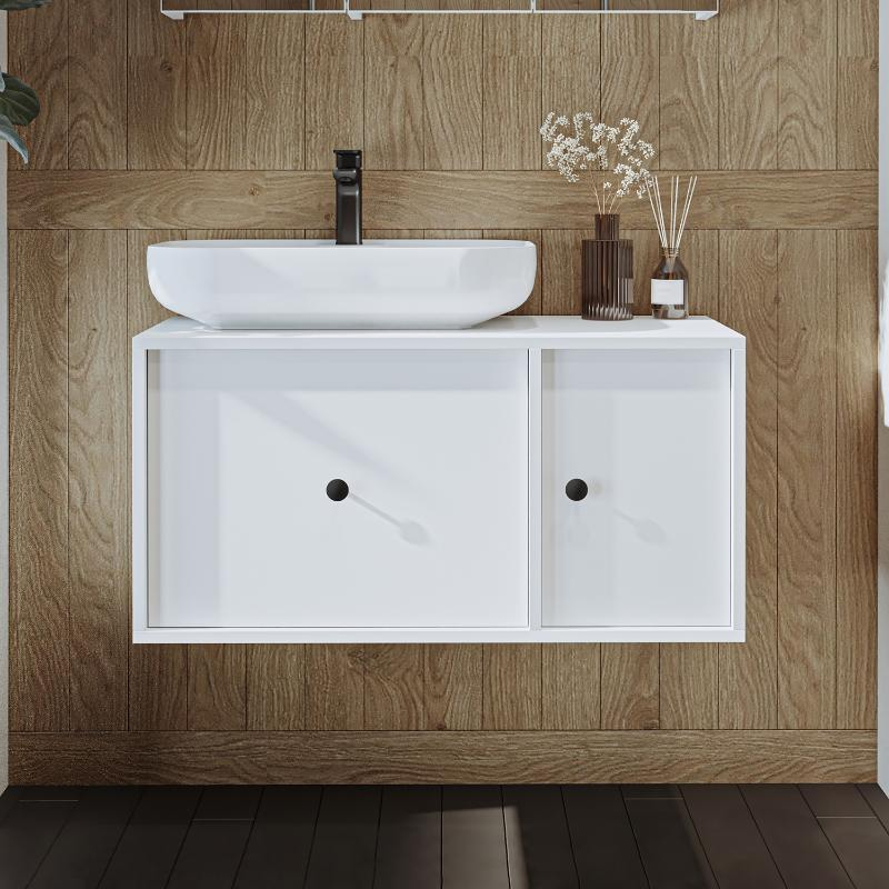 Mobile bagno sospeso lavabo appoggio 90 cm bianco Lido