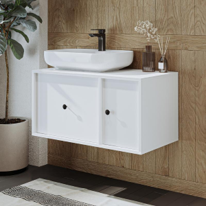 Mobile bagno sospeso lavabo appoggio 90 cm bianco Lido