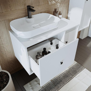 Mobile bagno sospeso lavabo appoggio 90 cm bianco Lido