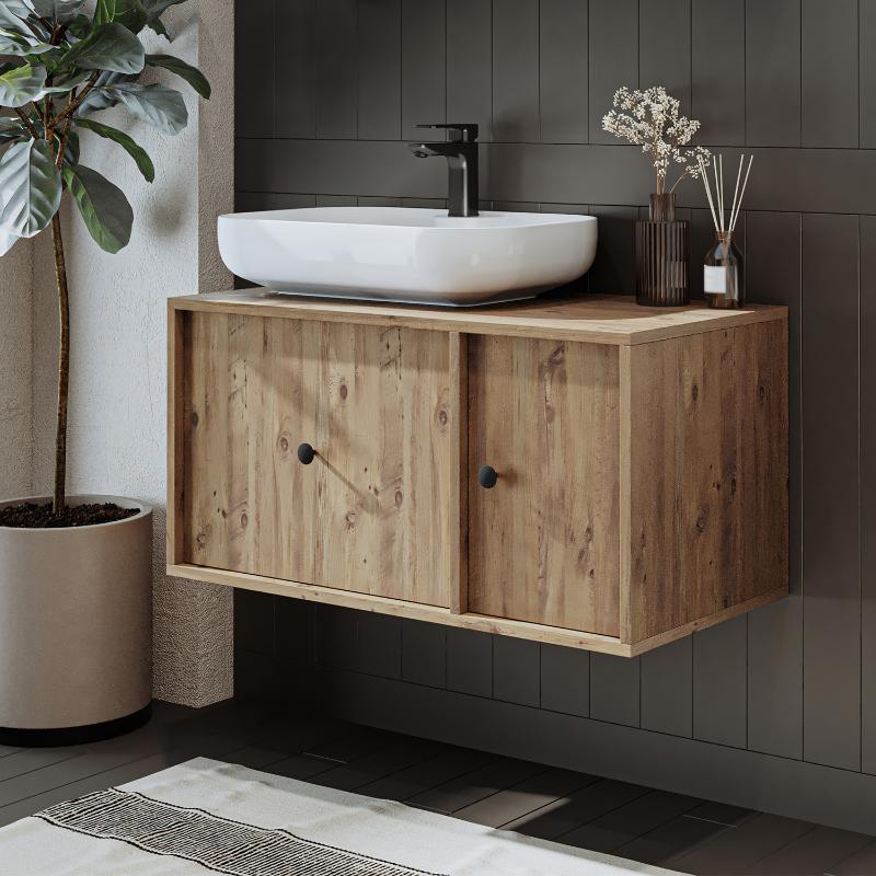 Mobile bagno sospeso lavabo appoggio 90 cm rovere Lido