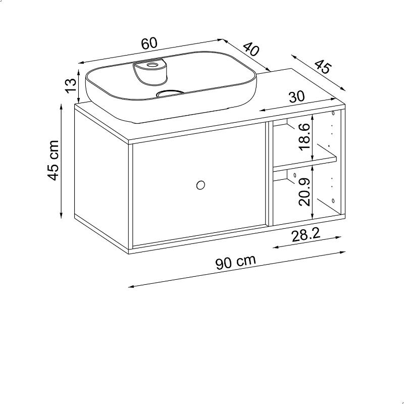 Mobile bagno sospeso lavabo appoggio 90 cm rovere Lido