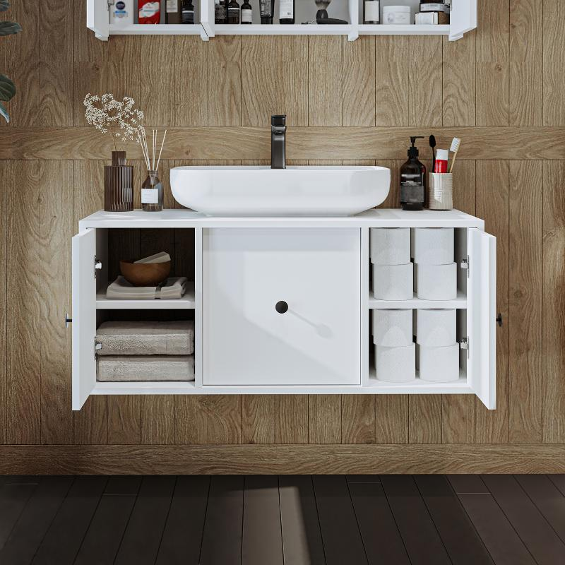 Mobile bagno sospeso lavabo appoggio 105 cm bianco Lido